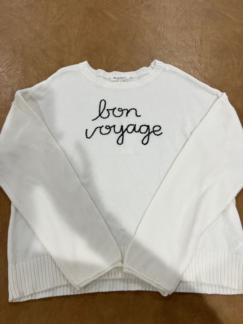 Workshop Republic Clothing White Crewneck Sweater with Black Script